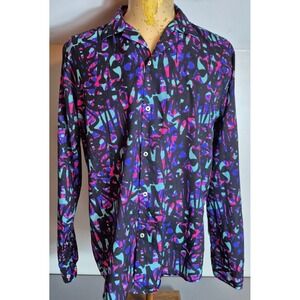 BooHoo Man Mens Long Sleeve Button-Up Shirt M Multicolored Abstract Print